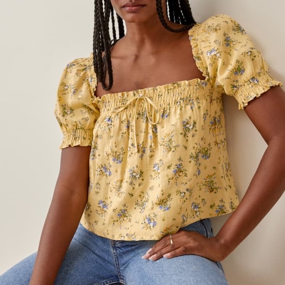 Reformation Tops - Reformation brinley yellow floral linen top